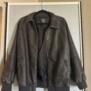 Oversized leather bomber jacket